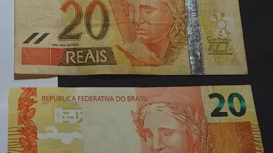 Cédulas de vinte reais da 1ª e da 2ª família do real - Imagem: Reprodução / Youtube - Relíquias Históricas