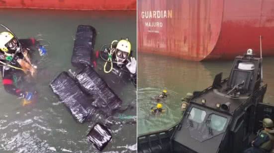 Ação conjunta intercepta 100 quilos de cocaína no Porto de Santos - Imagem: Divulgação/ Marinha do Brasil