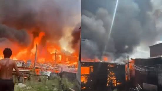 Combate ao incêndio contou com a participação de 45 bombeiros - Imagem: CBN Santos