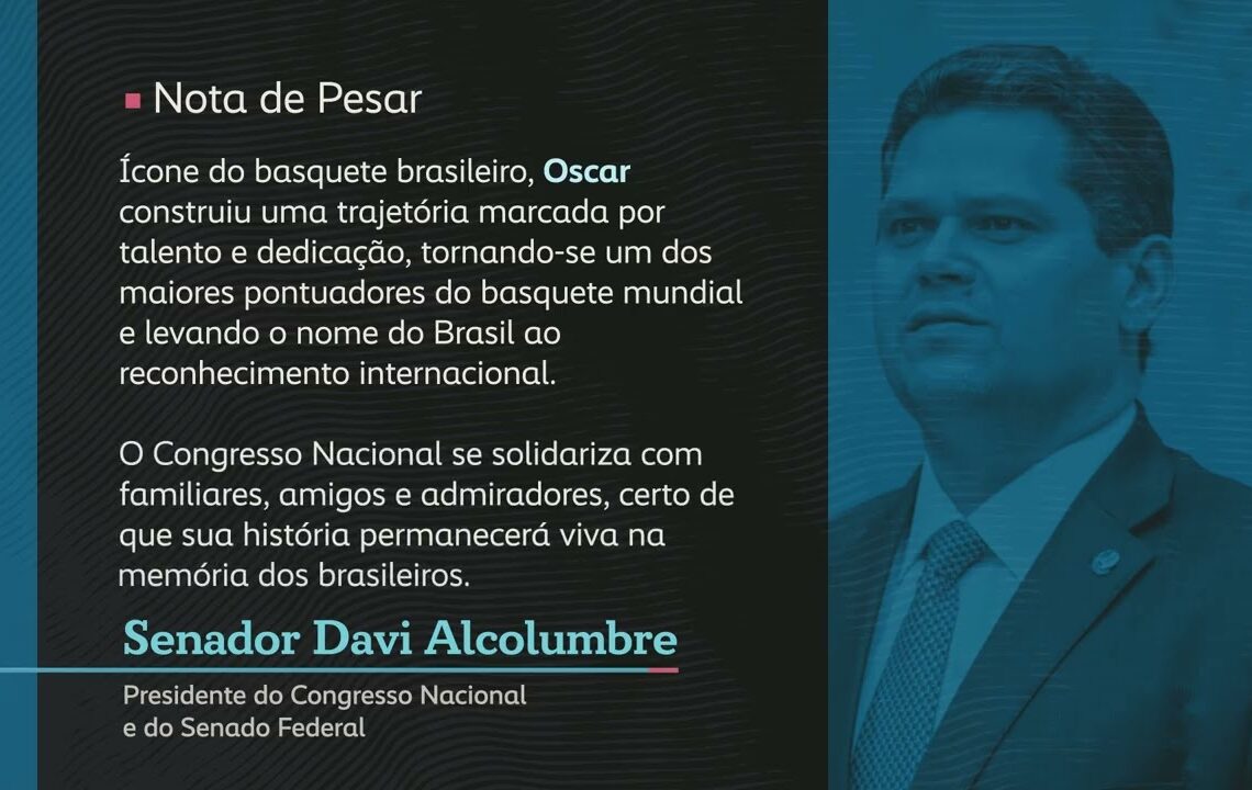 Davi Alcolumbre manifesta pesar pela morte de Oscar Schmidt — Senado Notícias